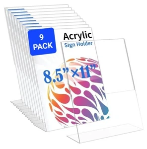 9 Pack Acrylic Sign Holder 8.5x11 inches, Vertical Clear Table Sign Stand,... - Picture 1 of 5