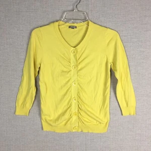 Jigsaw Cardigan Sweater Women's S Small Yellow 3/4 Sleeve Ruched Button - Picture 1 of 7