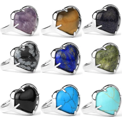 Frauen Kristall Quarz Stein Chakra Herz Finger Ring offen einstellbar Schmuck - Bild 1 von 4
