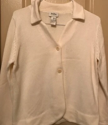 Neiman Marcus Sweater Women's XL Cream 100% Pima Cotton Cardigan  - Image 1 of 4