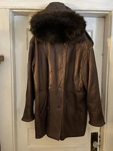 VTG Wilsons Women's Leather Maxima Brown  Lined Hooded Coat sz.L Penny Lane VGUC - Picture 1 of 9