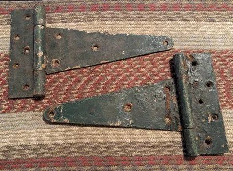 Vintage Pair Lot of 2 Large Iron Barn Door Hate Green Hinges Rustic Repurpose Cover