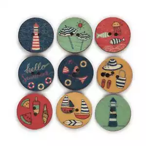 50pcs Vacation Theme Wood Button Sewing Scrapbooking Clothing Craft Making Decor - Picture 1 of 2