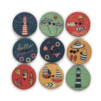 50pcs Vacation Theme Wood Button Sewing Scrapbooking Clothing Craft Making Decor - Image 1 of 2