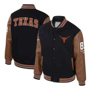 Letterman Texas LongHorns Black and Brown Varsity Jacket - Picture 1 of 5