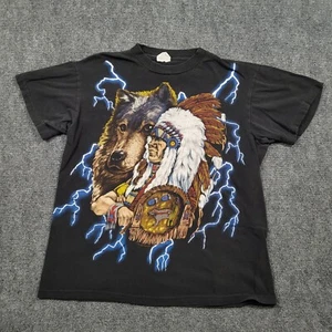 Vintage Native Chief American Thunder Single Stitch Graphic T-Shirt Large - Picture 1 of 8