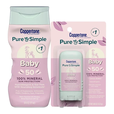 Pure and Simple Baby Mineral Sunscreen Lotion SPF 50 (6 Fl Oz) + Sunscreen Stick - Image 1 of 4