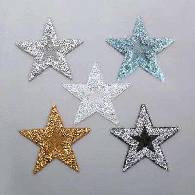 5Pcs Rhinestones Star Patches 8*8cm Iron on Patch Crystal Pentagrams Patches  ~ - Image 1 of 4