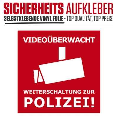 DREIACHTEINS MEDIA Aufkleber Sticker "VIDEOÜBERWACHT" rot/weiß Sicherheit Einbruch Objektschutz 5x5