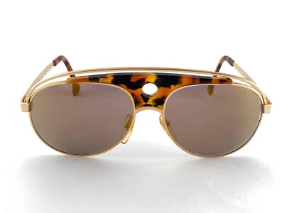 VINTAGE RARE ALAIN MIKLI 633 AVIATOR TORTOISE & GOLD FRANCE SUNGLASSES 1980 - Image 1 of 4