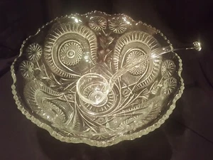 LE Smith EAPG Appx 11 Quart Pinwheel Star Slewed Ferro di Cavallo 14 Pezzi Punch Bowl. - Foto 1 di 12