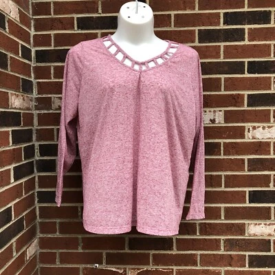 harmony and balance womans 3x long sleeve poly linen blend blouse burgundy - Image 1 of 4