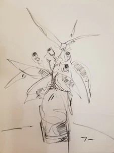 JOSE TRUJILLO Floral Decorative Original Charcoal on Paper Sketch Drawing 18X24" - Picture 1 of 8