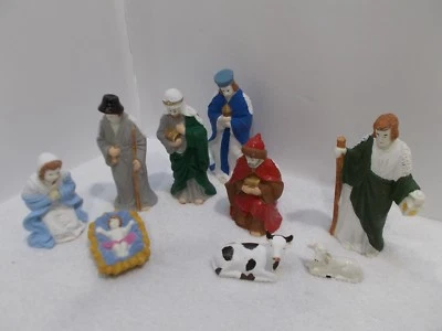Belén Navidad Vintage Creche Escena 9 Piezas Porcelana pintado a mano CHINA Foto 1 de 4