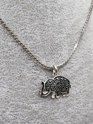 Vintage Elephant Necklace w/ Marcasite Style Accents on 18.5" Chain Unmarked - Image 1 of 4
