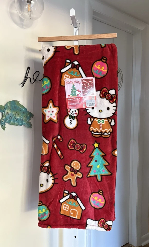 NUEVO Hello Kitty Pan de Jengibre Rojo Tiro de Navidad 50”x70” Foto 1 de 1