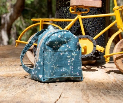 迷你背包钥匙袋,钥匙扣,硬币钱包,花卉翡翠色 — 第 1/4 张图片