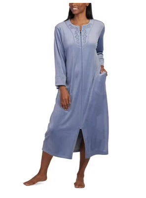 Miss Elaine FLEECE 勃艮第梅红色长袍泡泡纱全拉链家居外套新品 — 第 1/4 张图片