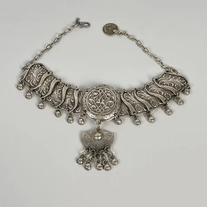 Indian Ethnic Bollywood Traditional Silver Oxidize Choker Necklace Jewelry Boho - Picture 1 of 11