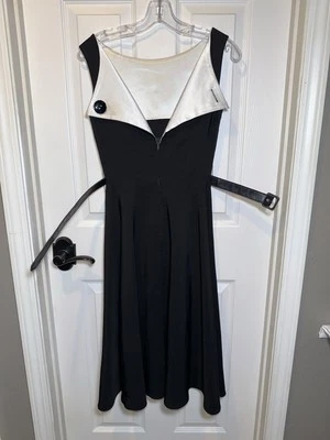 Vestido Bettie Page Negro Blanco Jazmín Pinup Años 50 Glamour Retro Cinturón XS Foto 1 de 4