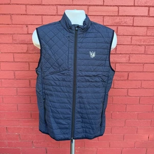 Greyson gesteppte gefütterte Weste Herren Größe Medium marineblau Wolf Logo durchgehender Reißverschluss Golf - Bild 1 von 6