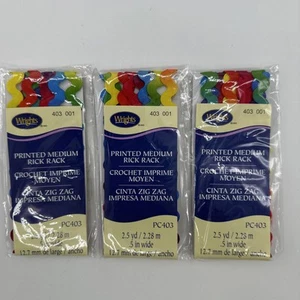 Lot of 3 Wrights Medium Rick Rack Rainbow 2.5 yd x .5" each PC403 - Picture 1 of 5