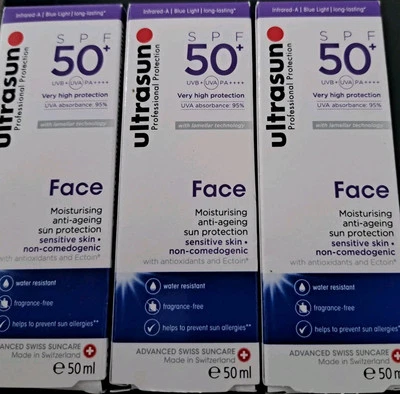 3 X ULTRASUN FACE ANTI-AGEING SUN PROTECTION SPF 50 50ML X 3 NEW  UNOPENED  - Image 1 of 4