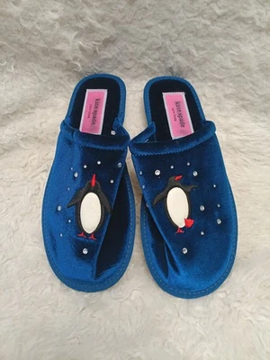 Zapatilla Kate Spade Terciopelo Azul “Jolie” Invierno Pingüinos Estrás 8B Foto 1 de 4