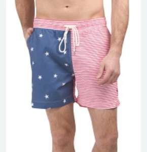 NWT Brooks Brothers Swim Trunks XXL Red Blue Flag Shorts Swimsuit *color Flaw - Picture 1 of 14