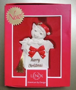 Nuovo Lenox Buon Natale Gattino Gatto in Babbo Natale Cappello Ornamento No Anno Nuovo in Scatola - Foto 1 di 5