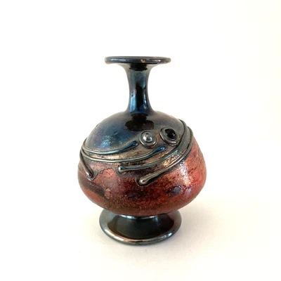 Vintage Domar Blown Glass Vase Art Glass Sterling Silver Overlay 5.5x4.5" - Image 1 of 4