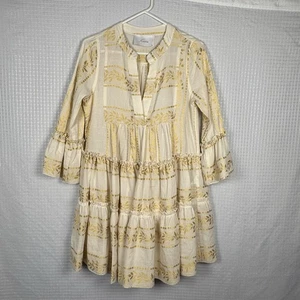 Kasia Stufen Minikleid XS Boho Geometrisch Gold Metallic Luxus Resort Griechenland - Bild 1 von 9