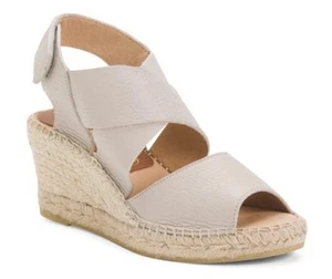Kanna Anna Cross Front Wedge Espadrille Sandals Taupe Pebbled Leather Size 7 EUC - Picture 1 of 14