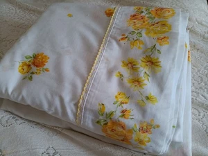 Vtg Penn-Prest JCPenney Fashion Manor Floral Double Fitted Flat Sheet Set Yellow - Picture 1 of 7