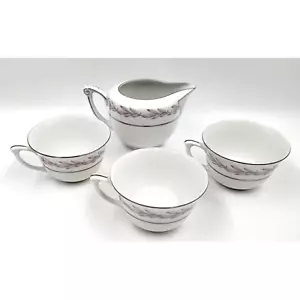 Narumi Miramar 5084 Blattsilber Milchkännchen & 3 Teetassen mit Fuß Hergestellt in Japan - Bild 1 von 6