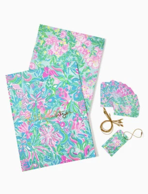 Lilly Pulitzer Printed Gift Wrap Set 4 Sheets Of 3 Different Prints & Gift Tags
