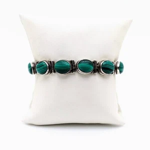 Vintage Malachit Sterling Knebelarmband, Southwestern Malachit 925 Gliederarmband - Bild 1 von 6