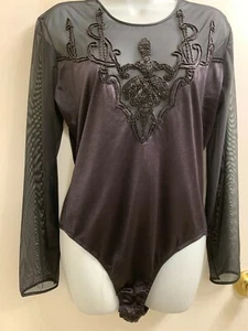 "NATORI" SCHÖNER ABEND PERLEN STRETCH SCHWARZ DURCHSICHTIG NETZ TOP BODY ANZUG L RE$ 58. - Bild 1 von 4