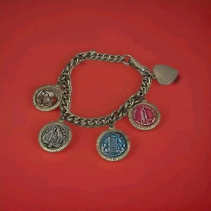 Vintage New York City Panel Link Bracelet Souvenir Landmarks Enamel Times Square - Picture 1 of 3