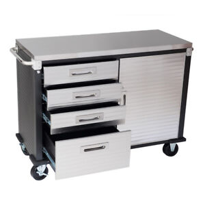 Seville Classics UHD Rolling Workbench Stainless Steel Top, Four Drawers