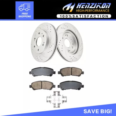 REAR Drilled Slotted Rotor + Ceramic Brake Pad for 2008-2013 Toyota Highlander. - Image 1 of 4