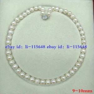 Natural Genuine 9-10mm White Freshwater Cultured Pearl Necklace 18 Inch - Picture 1 of 1