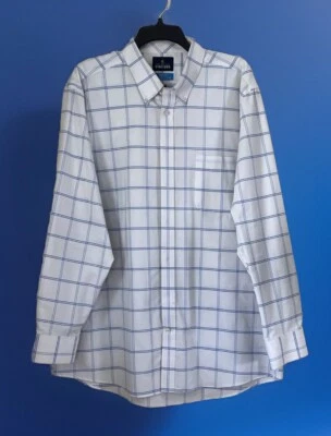 Stafford Tailored Coolmax White Blue Window Pane 17-17.5 XL Slim Fit Preppy - Image 1 of 4