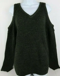 Rippstrick Cold/Open Cold Shoulder Soild Dunkelgrün Strickpullover (Gr. M/L) Top - Bild 1 von 2