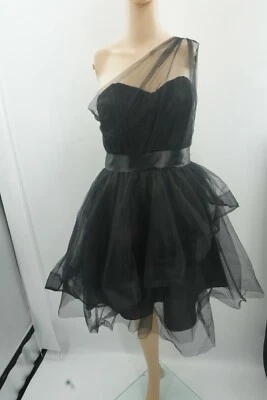 Vestido Corto Impression Novia Negro Un Hombro Cintura Imperio Talla 6 Foto 1 de 4