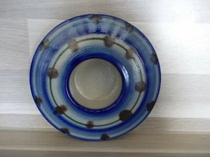 Töpferware  Teelichthalter Streifen- und Punktmotiv Handarbeit neuwertig D11cm - Picture 1 of 3