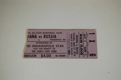 Rare 1974 Indiana - Russia Juniors Basketball Game Ticket - Larry Bird - Image 1 of 3