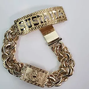 10K Yellow Gold Chino Link Bracelet Esclava Double ID Plate 40G 8inch Customade - Picture 1 of 5