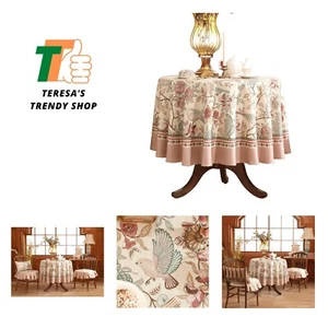 Designer Italienische Blumen Leinen Tischdecke für Runde Tische, Französische Bauernhaus Ta... - Bild 1 von 10