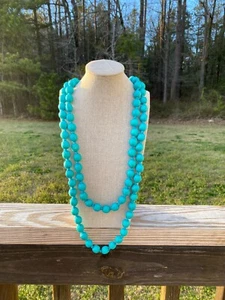 Collar de cuentas de seda turquesa, cadena de cuentas largas para mujer, hecho a mano en Vietnam - Imagen 1 de 4